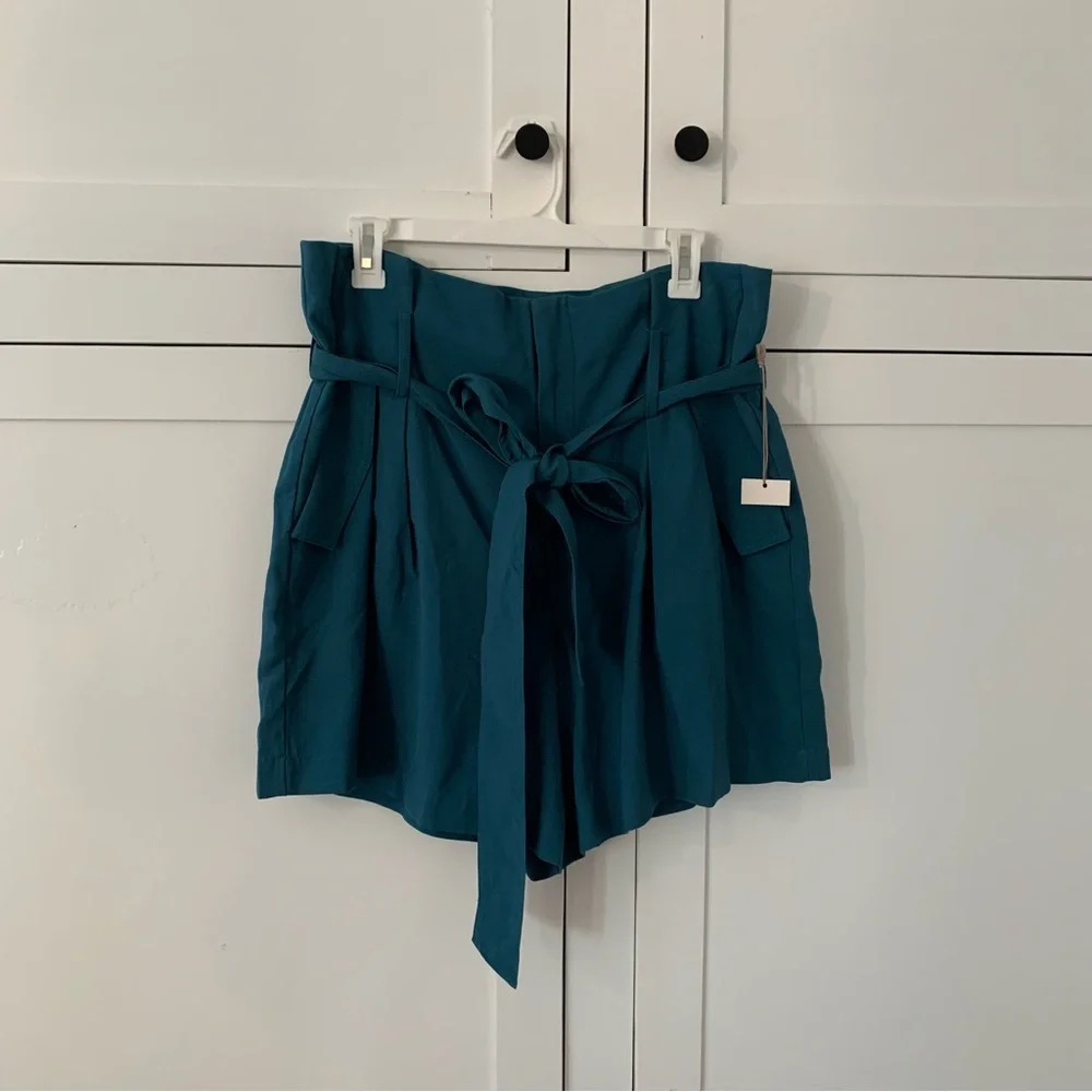 A New Day Teal High Waist Pocket Paperbag Shorts Size 16